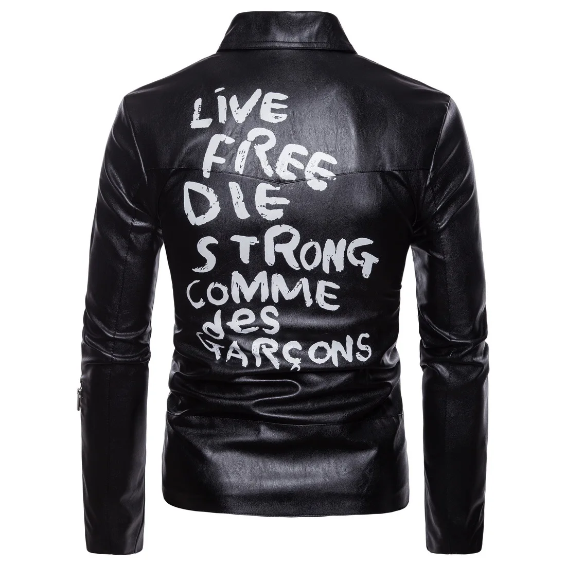 Мужская мотоциклетная кожаная куртка черная в стиле панк на молнии с принтом