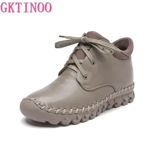 Женские ботильоны из натуральной кожи GKTINOO, бархатные мягкие ботинки ручной работы на плоской подошве, удобные повседневные ботинки, обувь для осени и зимы, 100%