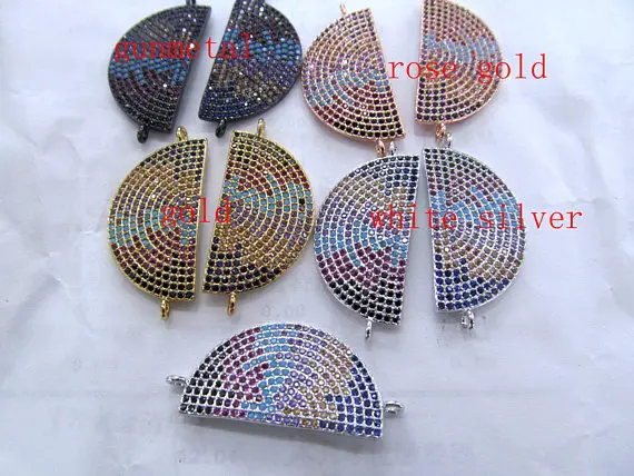 

Black JET Diamond Crystal Eyes Micro Crystal Pave Diamond Pendant gunmetal Jewelry Focal Half Round Disc Evil Jewelry beads 28mm