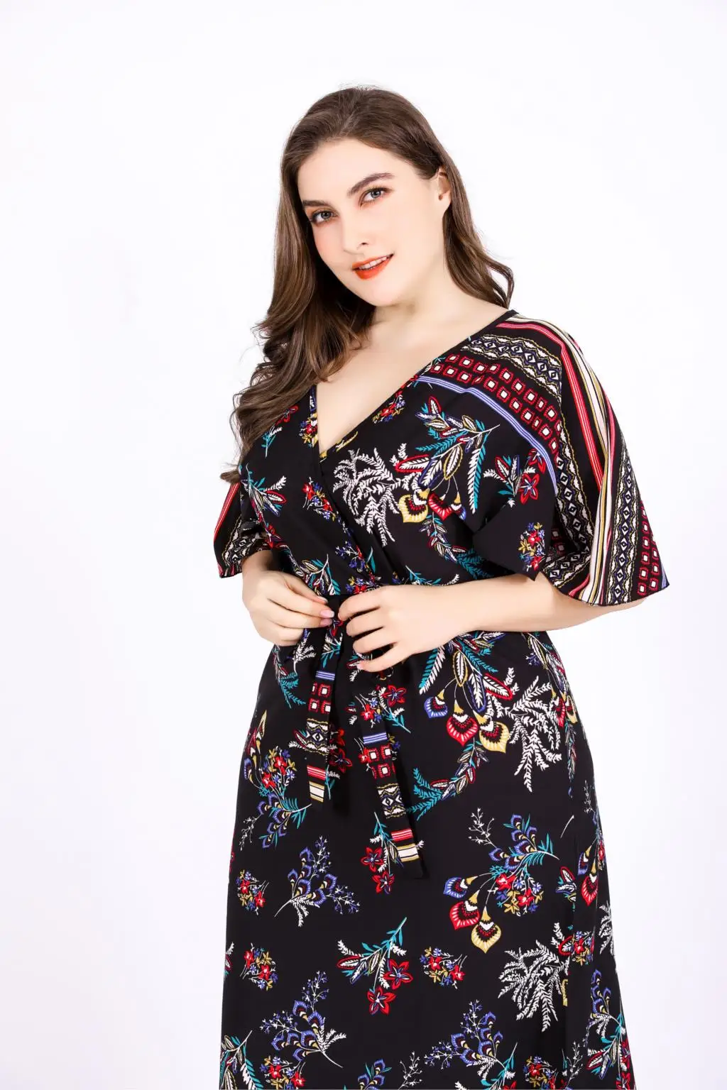 4xl 5xl 6xl размера плюс винтажные платья в стиле бохо женские летние платья с v-образным вырезом и коротким рукавом в стиле ретро с цветочным принтом длинное платье в стиле бохо платье с поясом