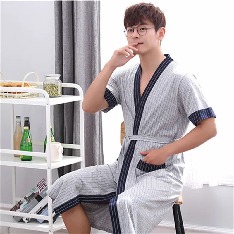Плюс размер одежда для сна ночная рубашка домашняя мужчин 2018 летняя полосатая