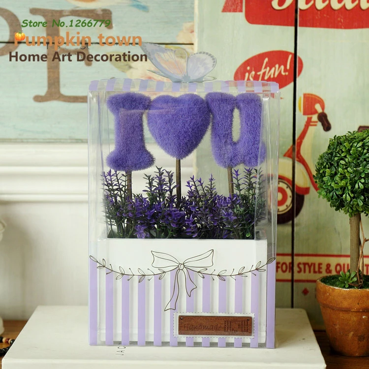 2018 Heartbeat Purple I Love You Flocking Arrangement Desktop Decoration Home Decor/Valentine's Day Gifts/Simulation Flower Set | Дом и