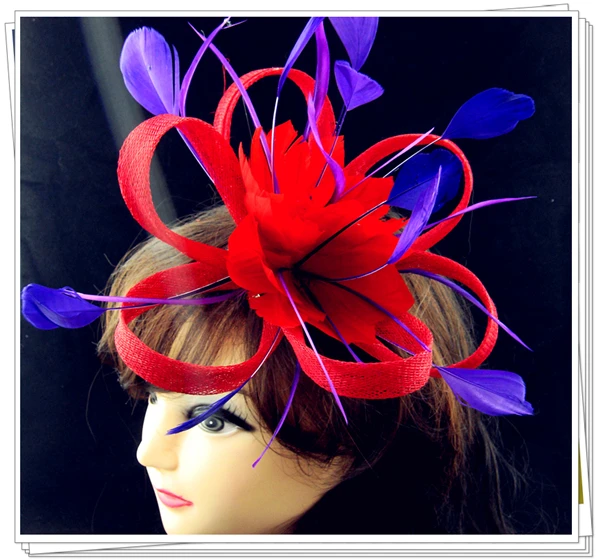 

Red With Purple Color Fasinctor Hats Very Nice Bridal Hair Accessories Women Party Hats Elegant Ladies Fashion Headdress FS24