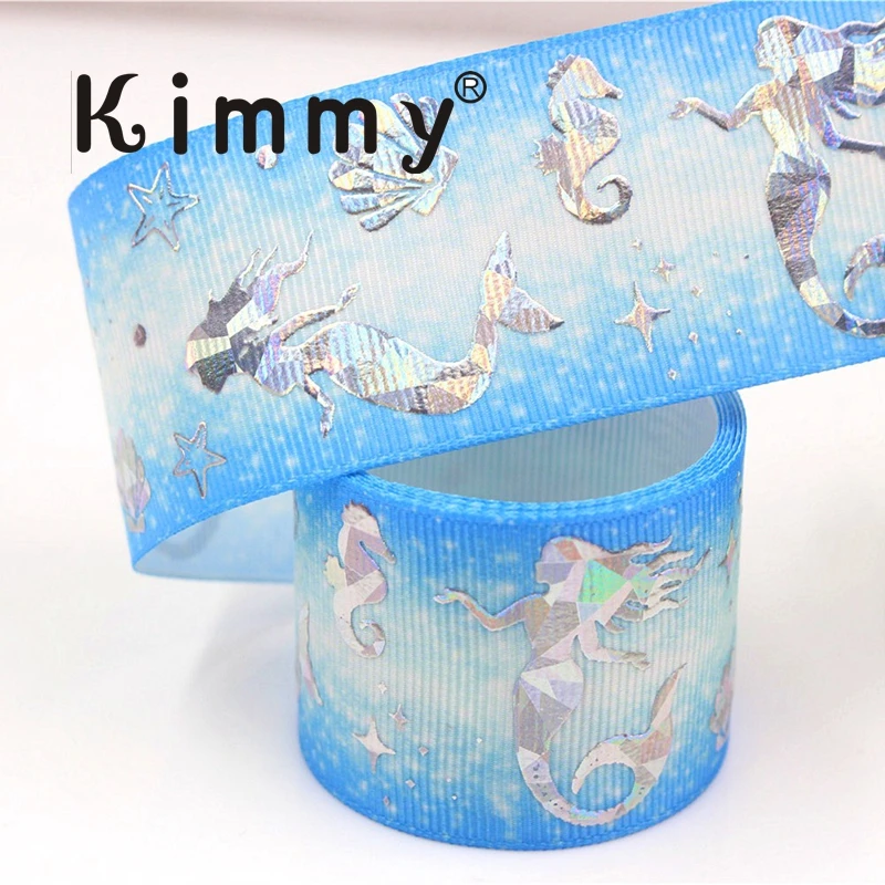 

50Y 38mm 1-1/2 inch Holographic Mermaid scales Ribbon Printed Grosgrain Ribbon to make hair bows