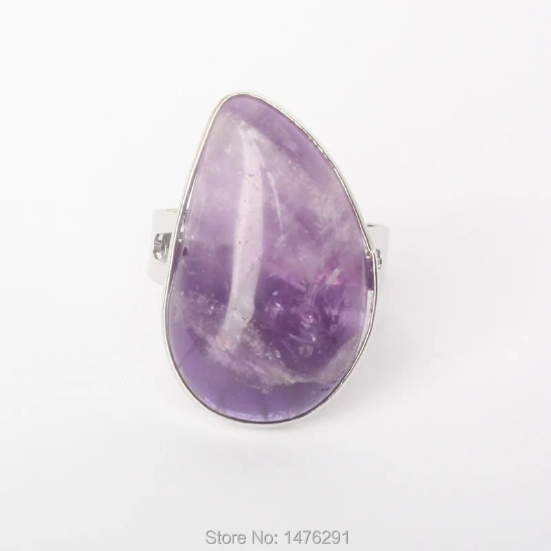 Новинка стильное посеребренное кольцо с изменяемым размером капля воды аметист