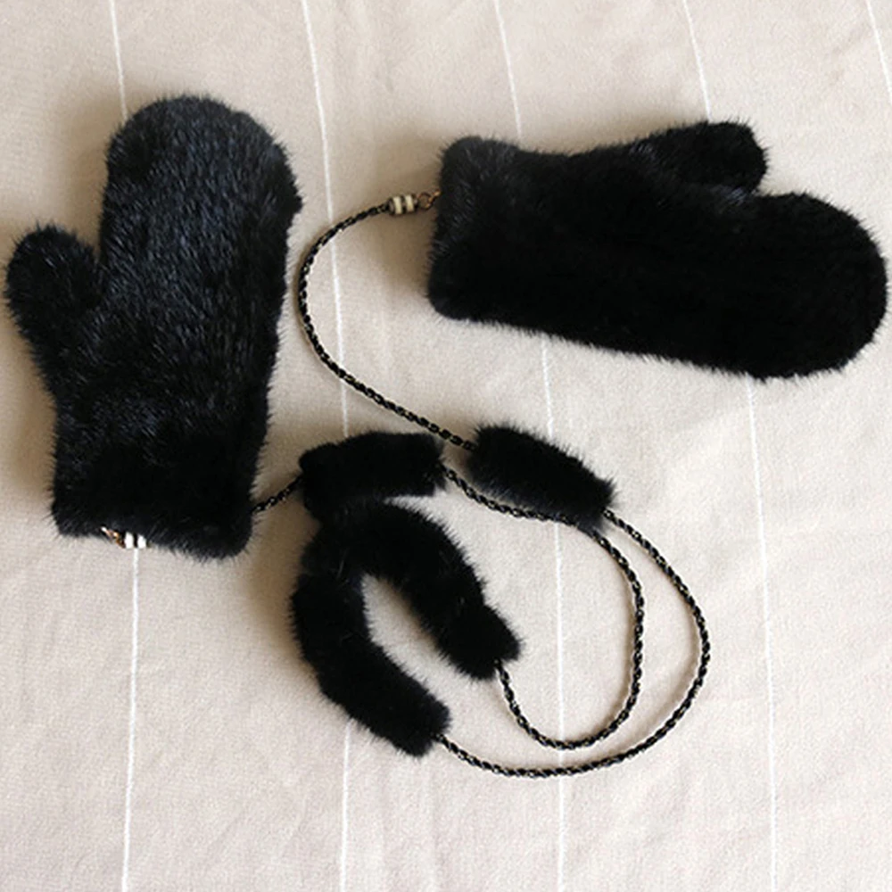 Вязаные варежки ручной работы из натурального меха норки русские женские зимние