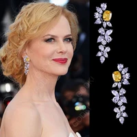 godki 51mm half of flower leaf cubic zircon women engagement dress up earrings jewelry party gift