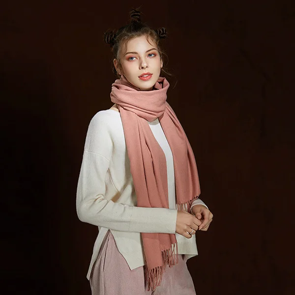Dark pink Зимний Большой шарф с кисточками 180 см* 65 см 23 цвета шерстяные вязаные шарфы Осень кашемир длинный однотонный шарф женская теплая шаль - Цвет: Dark pink