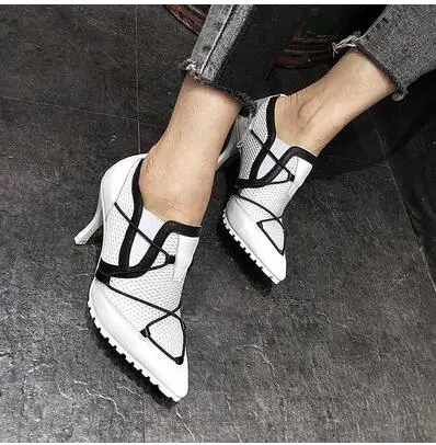 Heel 5cm Новое поступление, женские туфли-лодочки с перфорацией, Женская дышащая обувь на шнуровке, на высоком каблуке 5-8 см, с перекрестной шнуровкой, повседневная обувь для девочек - Цвет: Heel 5cm