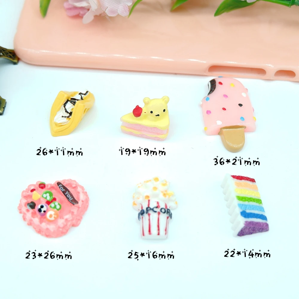 Каваи торт мороженое попкорн flatback Смола Кабошон для деко волос лук diy украшения