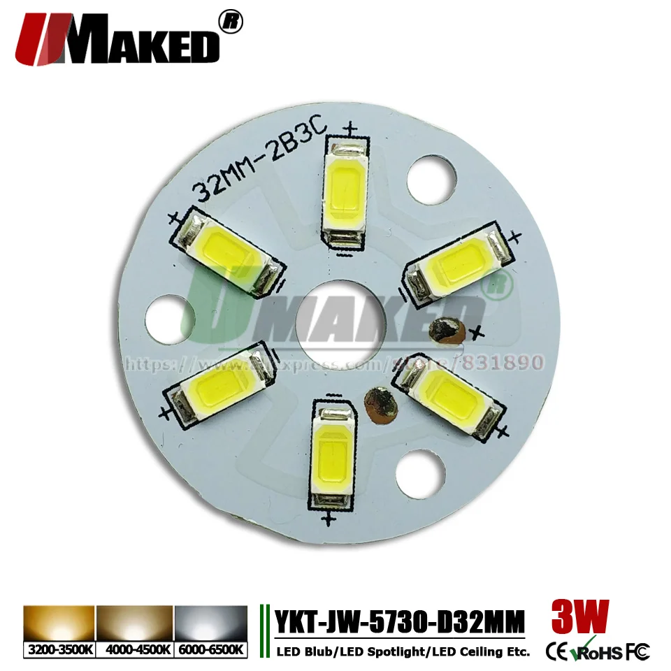 UMAKED 3 Вт 32 мм Светодиодные лампы PCB plate SMD5730 светодиоды установленная световая панель алюминиевая пластина теплая/натуральная/белая для лампы Ceilig Light