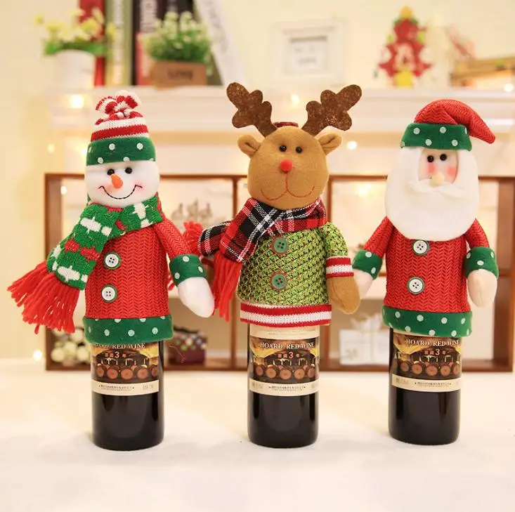 

Christmas Gift Wraps Cute Santa Claus Deer 3 Styles Ornaments Xmas Wine Bottle Cover Bag Dinner Party Table Decor SN2151