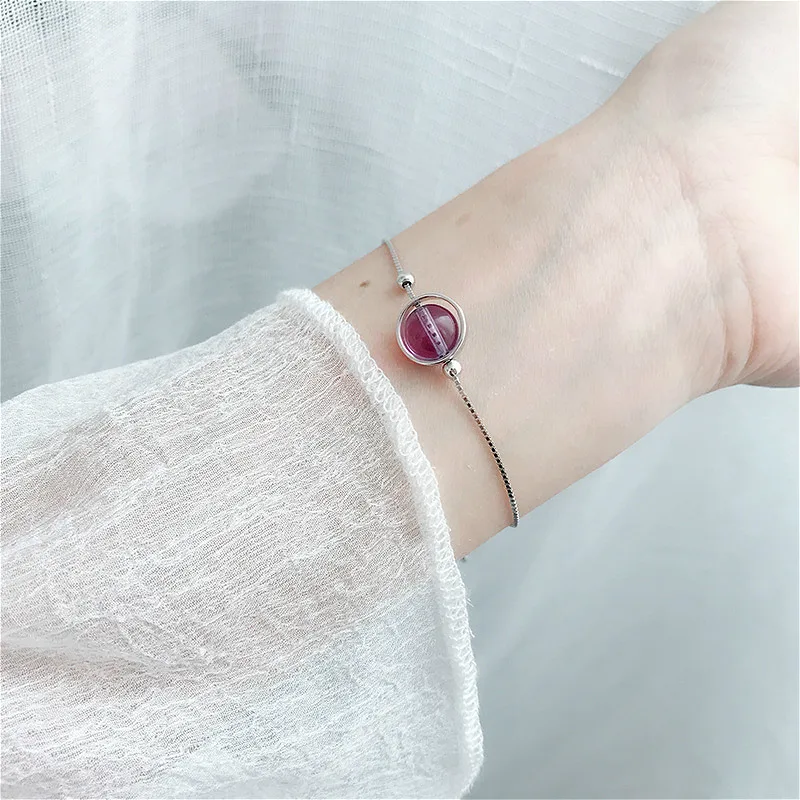 Flyleaf 100% Nature Stone Circle Amethyst Bracelets &amp Bangles Real 925 Sterling Silver For Women Fashion Fine Jewelry | Украшения и