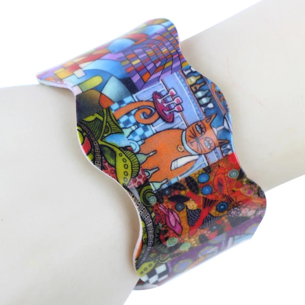 Bonsny Acrylic Cute Colorful Pattern Bangle News 2017 Fashion Jewelry Women Girl Spring SUmmer Decoration Bracelets AB060 | Украшения и