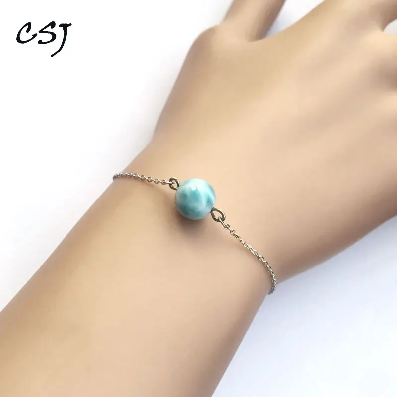 

CSJ Simple Natural Blue Larimar Bracelets Sterling 925 Silver High Quality Larimar Bangle Fine Jewelry Women Wedding Party Gift
