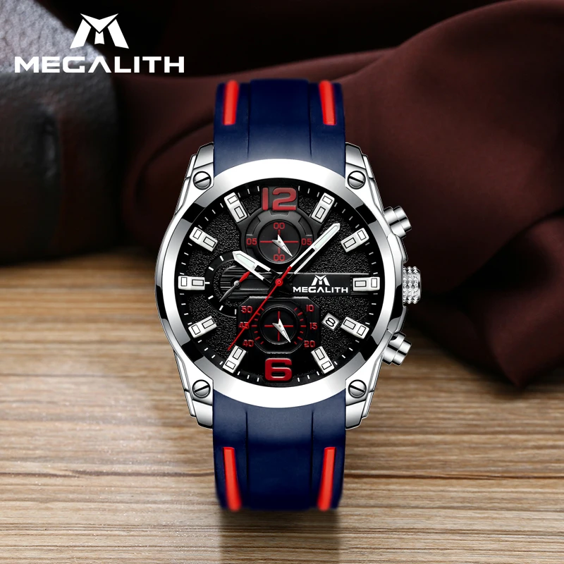 MEGALITH спортивные часы водонепроницаемые хронограф мужские Relogio Masculino кварцевые