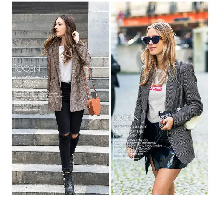 

Extra large code European and American women's plaid suit jacket OL professional was thin blazer feminino AL190404