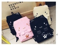 cute cat canvas backpack cartoon embroidery backpacks for teenage girls school bag casual black printing rucksack