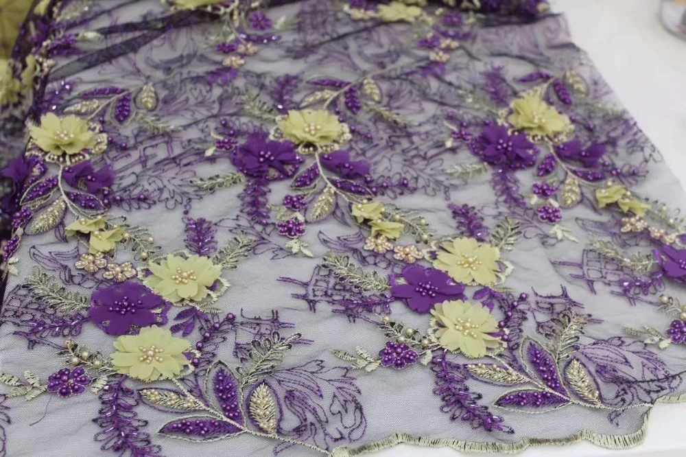 High Quality handmade Nigerian Lace Fabrics With Beaded African French Fabric Embroidered Tulle Mesh | Дом и сад
