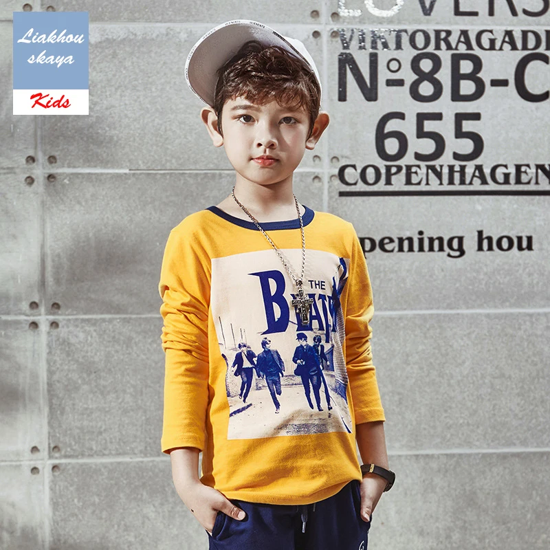 Liakhouskaya Fashion 2021 T Shirt Children Boys Long Sleeve Tshirt Spring Autumn Top Teen Kids Boy 100% Cotton Clothes 4-15 Y | Детская