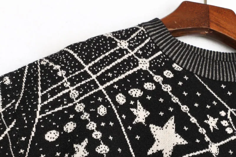 Flectit Black Galaxy Star Sweater Women Long Sleeve Mock Neck Oversized Knitted Top Pullovers Constellation Jacquard * | Женская одежда