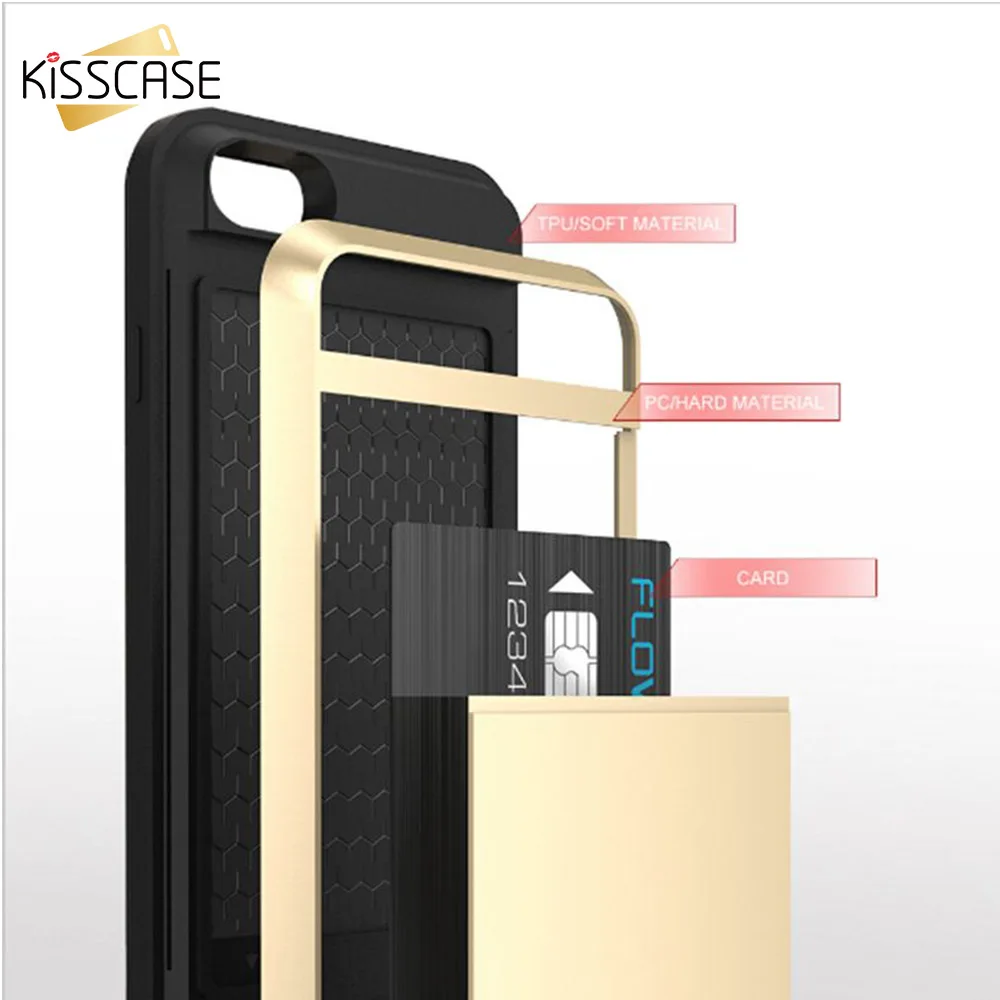 KISSCASE Armor PC Cases For iPhone 6S 6 7 8 Plus XS Max XR Hybrid Card Slot TPU Phone Case 5S 5 SE X Shells Fundas |