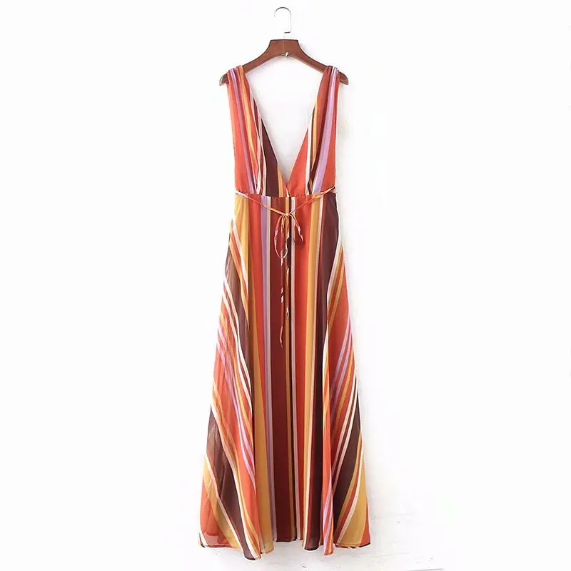 Возможно у оранжевое Радужное платье без рукавов с глубоким v образным вырезом