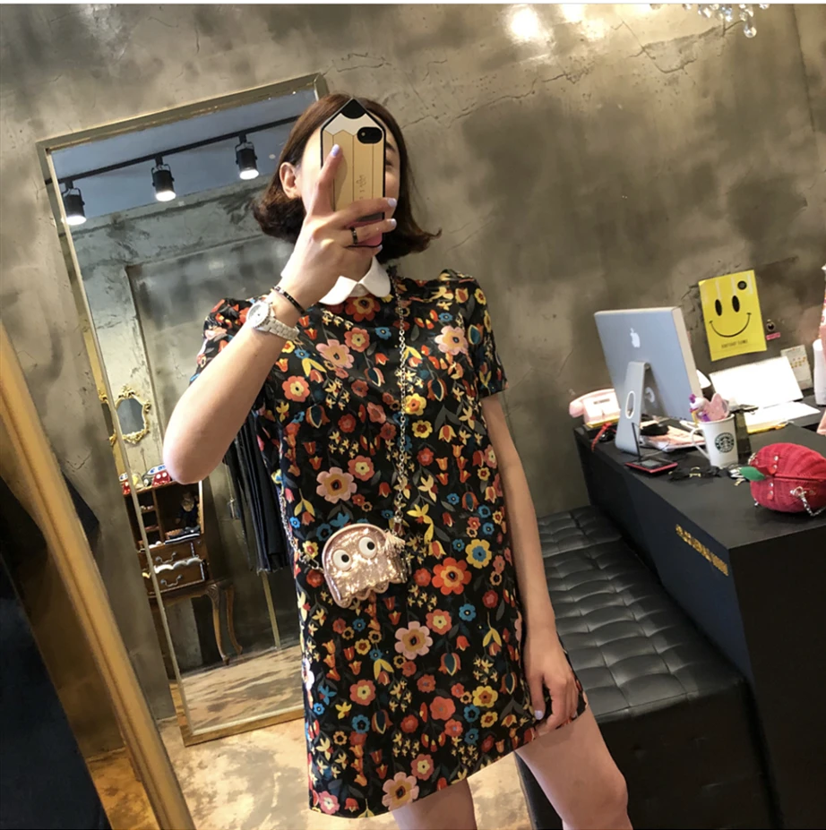 RUGOD/женское прямое платье с цветочным принтом; модное женское мини-платье с воротником «Питер Пэн»; коллекция года; летние пляжные вечерние платья