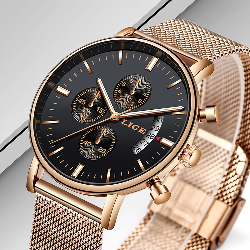 LIGE Модные мужские наручные часы топ брендовые Роскошные Кварцевые повседневные