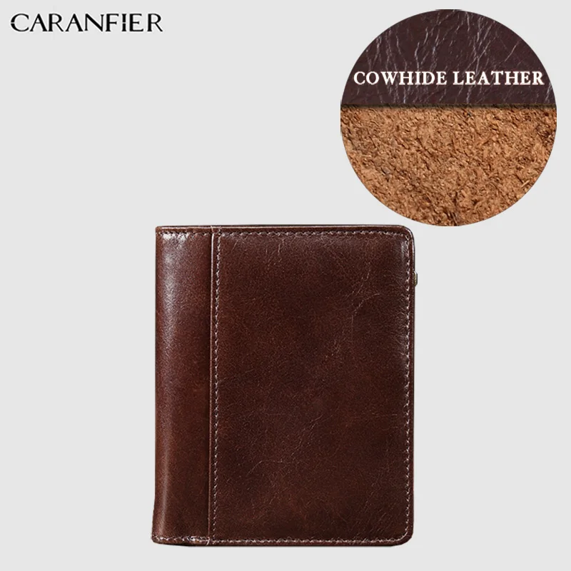 CARANFIER, мужской кошелек Crazy Horse, Повседневный, из натуральной яловой кожи, Стандартный, многофункциональный, RFID, держатель для карт, фото, кошелек для монет в долларах - Цвет: Coffee-2