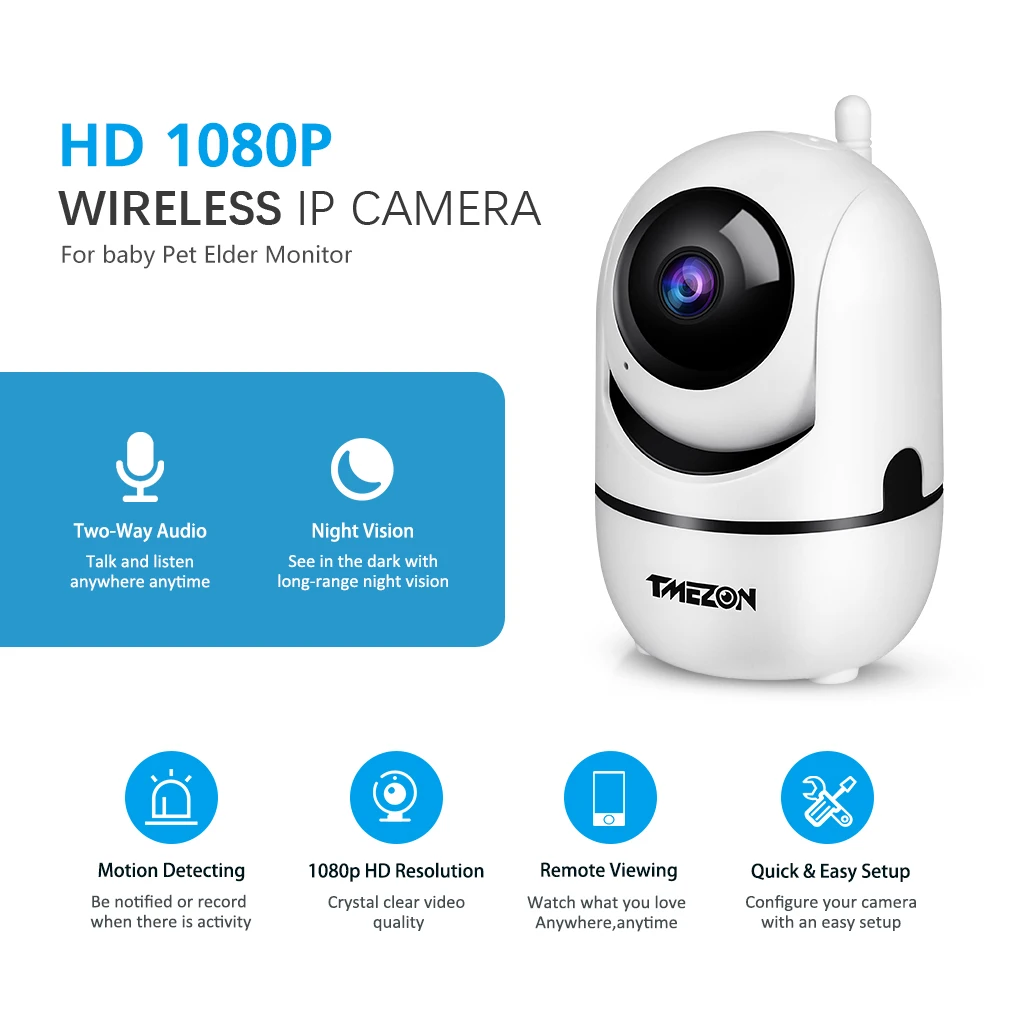 TMEZON 1080P радионяня HD WiFi Беспроводная домашняя безопасность 2.0MP ИК-камера видеонаблюдения с двухсторонней аудио IP-камерой