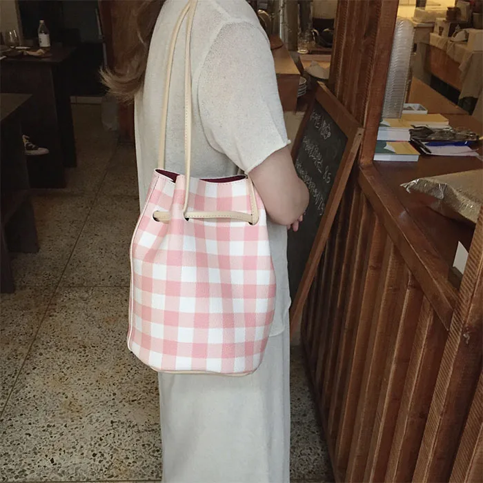 XCZJ лето плед пляж ковша Tote Повседневное Для женщин прочный Сумки шнурок