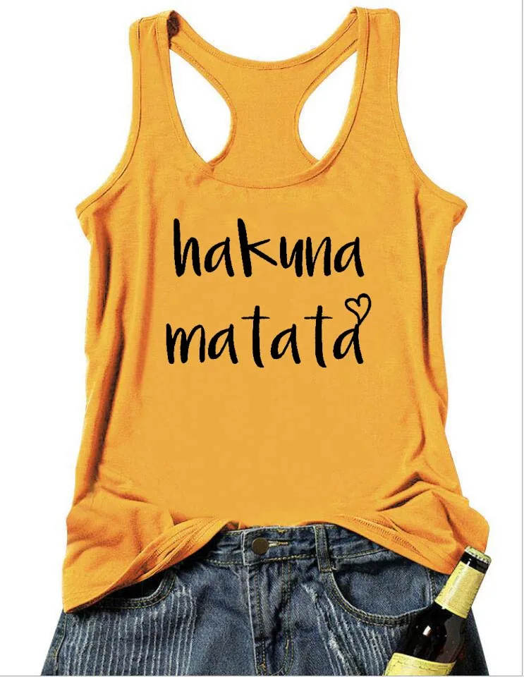 yellow-black text Жилет Hakuna Matata с надписями, летняя забавная Женская безрукавка, Подарочная трехслойная майка, женская одежда - Цвет: yellow-black text
