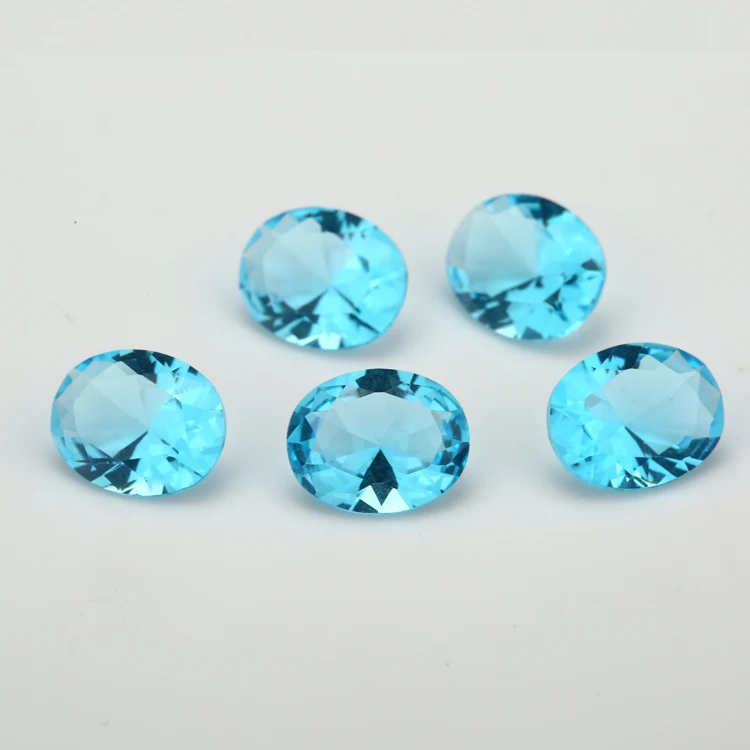 

100pcs 3x3~10x10mm Oval Shape Loose Stone Light Seablue Color Glass Synthetic Gems For Jewelry DIY Stone