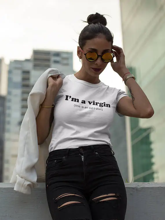 

I'm a Virgin This is an old T-shirt Funny Summer Clothing Tumblr women slogan grunge cotton cool style tees tops party art shirt