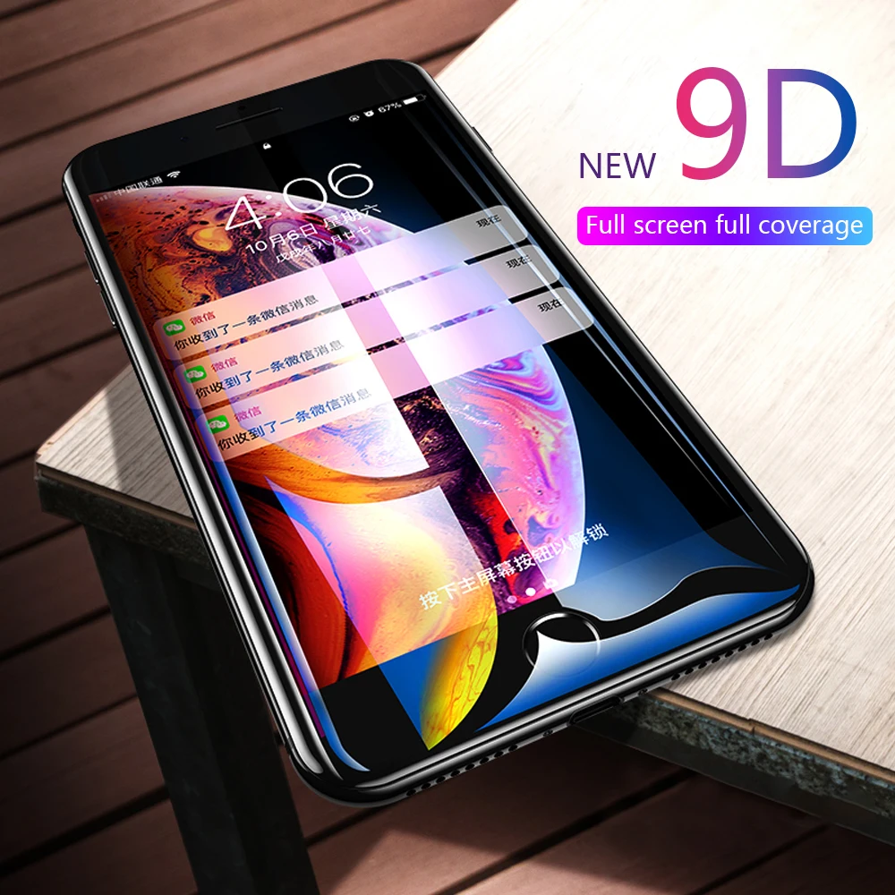 Защитное стекло 9D для iphone 7 Plus экрана XS Max XR X 6 6S Flim|Защитные стёкла и плёнки