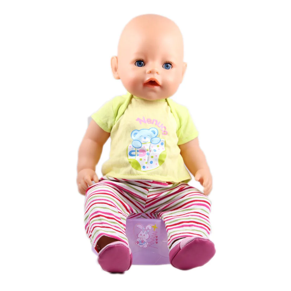 Зеленая футболка и Брюки для девочек куклы одежда подходит 43 см BABY born Zapf 18