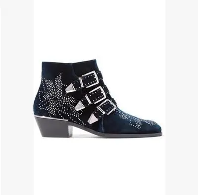 as show Bottes femme; Роскошные ботильоны для женщин Susanna с кристаллами; зимняя обувь для офиса; Ботинки martin; ботинки в байкерском стиле на не сужающемся книзу массивном каблуке - Цвет: as show