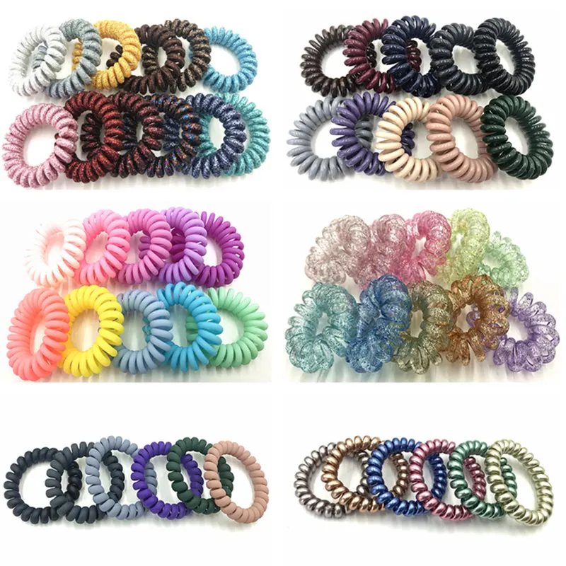 

High Quality 4cm 5.5cm Metallic Telephone Wire Elastic Hair Band Matte Ponytail Holder Bracelet Women Scrunchies Assorted Colors