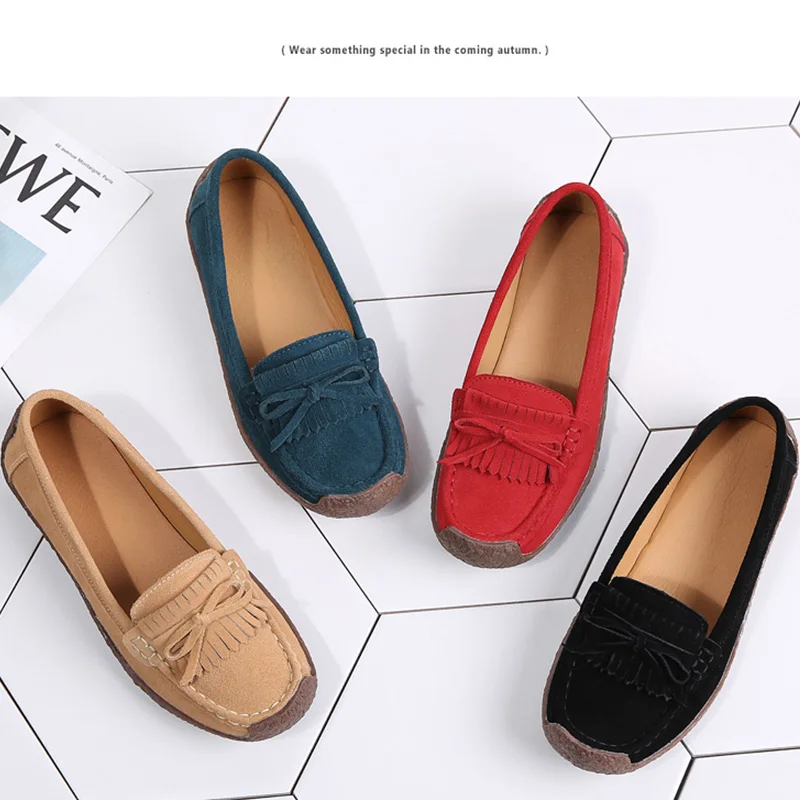 MARSON/осенние женские замшевые лоферы на плоской подошве без застежки с бахромой