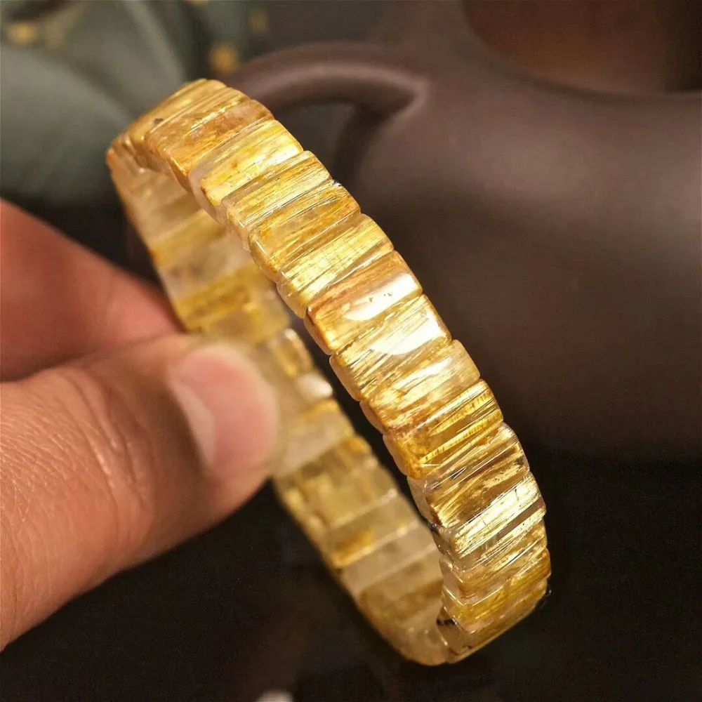 Браслет из настоящего натурального золота с рутилированным кварцевым