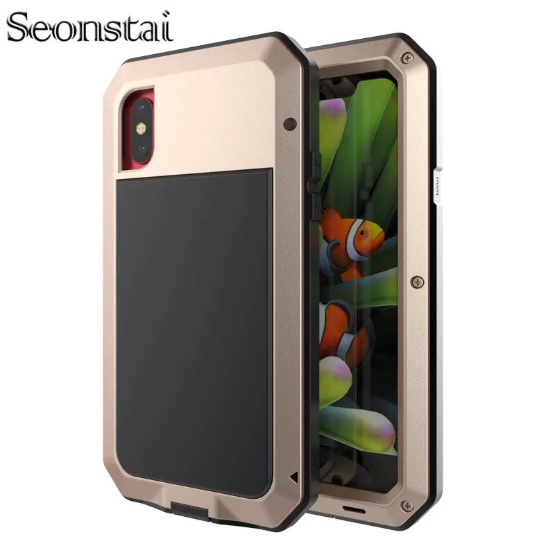 

For iPhone X Aluminum Metal Case For iPhone 8 Armor Cover Shock/Water/Rain Proof Cases for iPhone 7 6s 8 Plus 5s Coque+Tempered