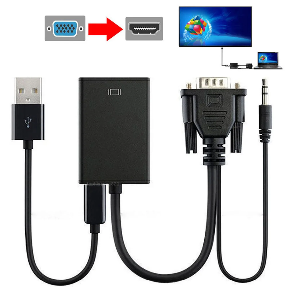 Высокое разрешение 1080 HD VGA папа к HDMI Женский адаптер кабель конвертер с аудио
