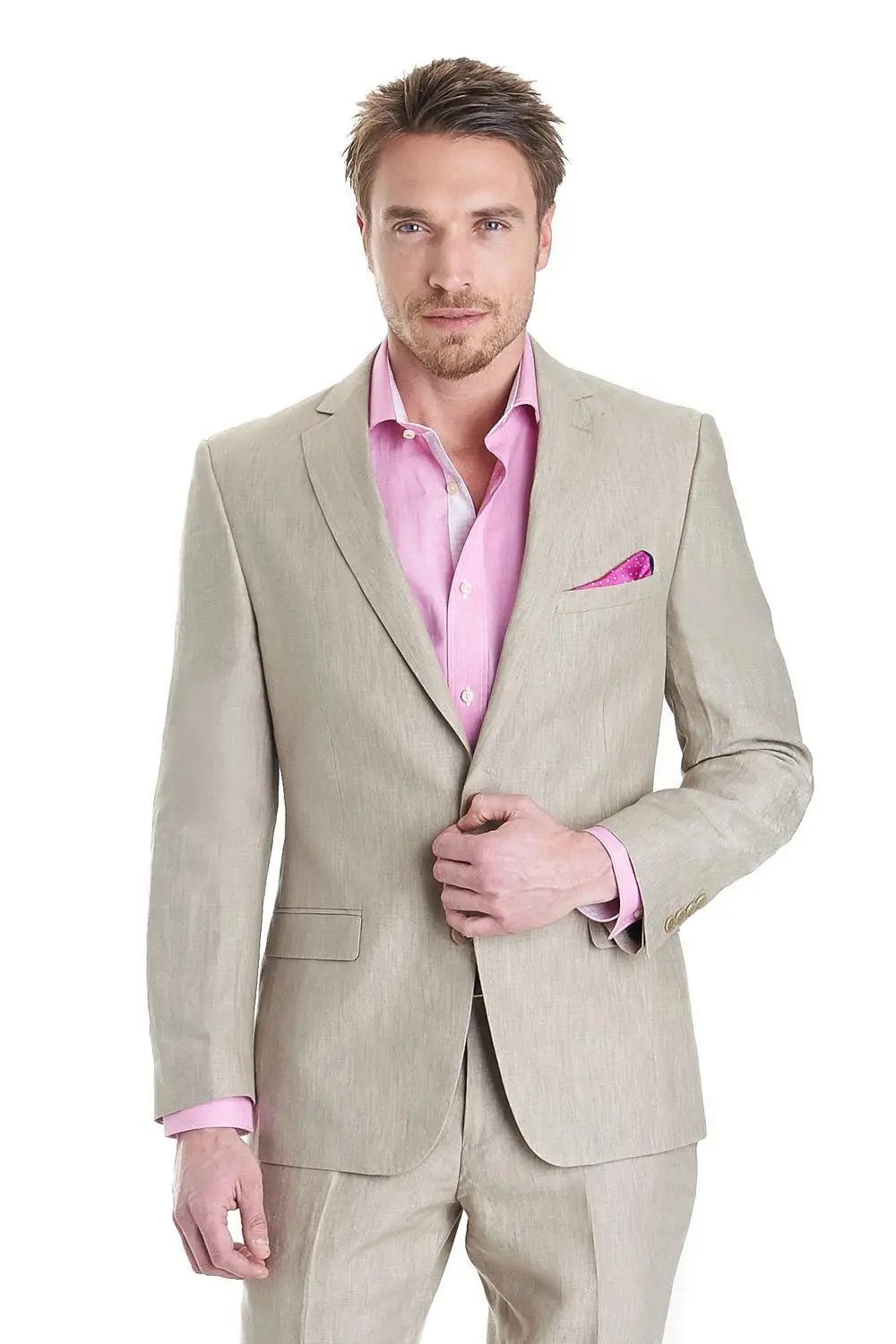 New Arrival Beige Wedding Suits For Men Notched Lapel Slim Fit 2 Pieces Tuxedos Groomsmen Grooms | Мужская одежда