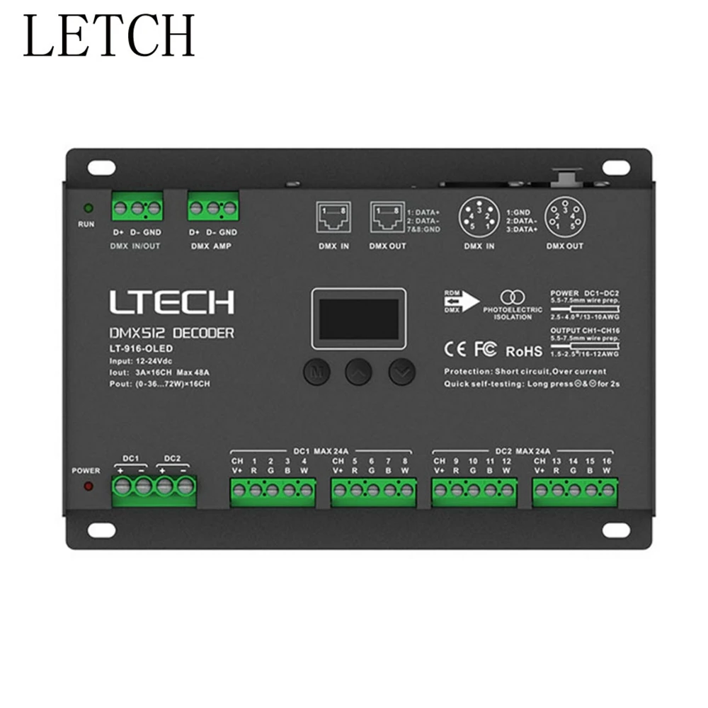 LTECH 16-канальный DMX декодирующий драйвер LT-916 Вход Напряжение 12-24Vdc 3A * 16CH Выход