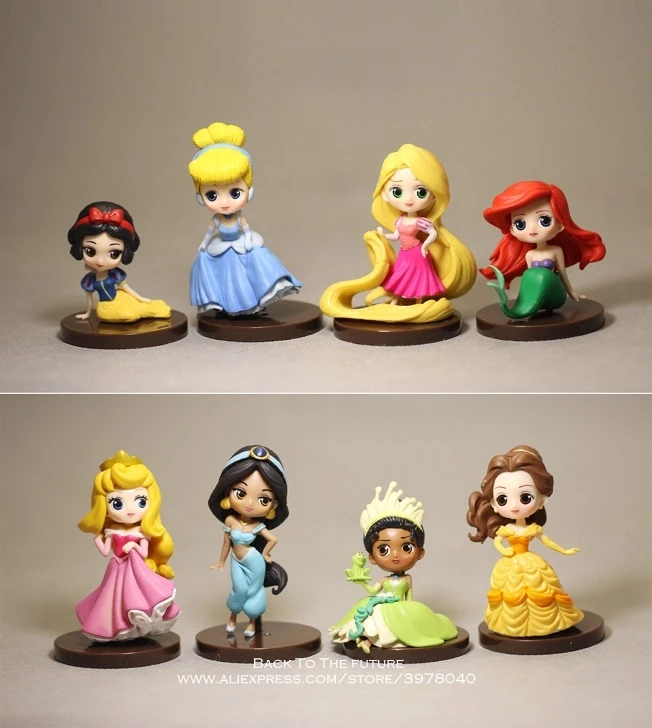 Disney Princess Mermaid Cinderella Snow White Cartoon 6-8cm 8pcs/set Action Figure Anime Mini Collection Figurine Toy model gift