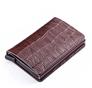 Brown Weduoduo крокодиловой кожи держатель для Карт RFID алюминия высокого качества из металла мужской держатель для кредитных карт с RFID Блокировка мини-кошелек - Цвет: Brown