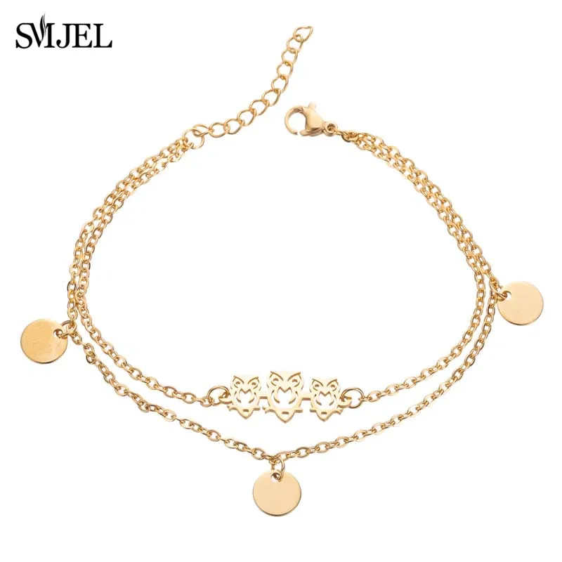 Gold Bracelet SMJEL из нержавеющей стали сова мальчик и девочка очаровательный браслет семья мама ребенок папа двухслойный Золотой Фигаро цепи браслеты для мужчин и женщин - Окраска металла: Gold Bracelet