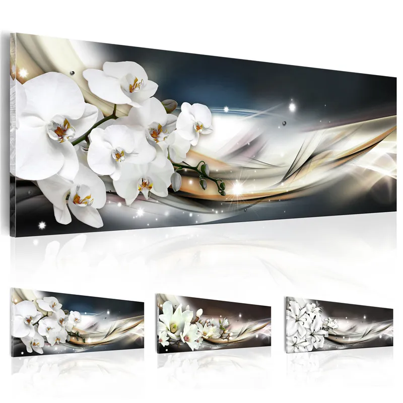 

Modern Abstract Canvas Painting White Orchids Flowers Posters and Prints Floral Wall Art Pictures for Living Room Home Decor