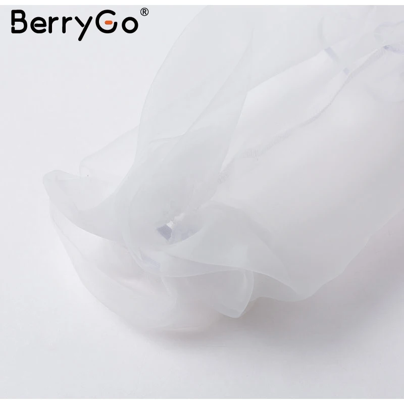 BerryGo, сексуальный сетчатый Прозрачный женский укороченный топ с рукавом, белый, с открытыми плечами, женские летние топы, с вырезом лодочкой, шикарные, вечерние, Клубные, женские топы